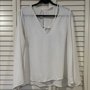 Lush Slightly Sheer White V-Neck Women's Tunic Size L